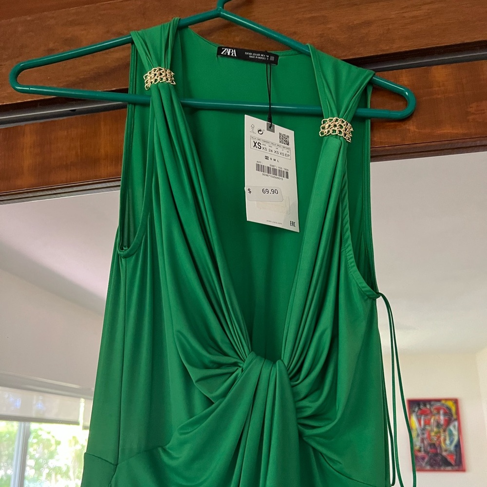 Zara green and gold dress